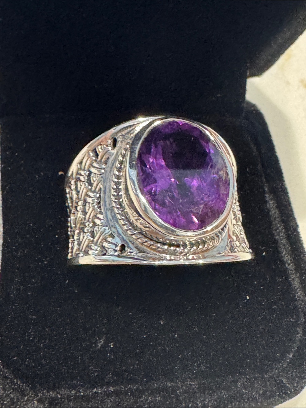 Vintage Samuel Benham Sterling Silver Amethyst Statement Ring - Picture 2 of 7